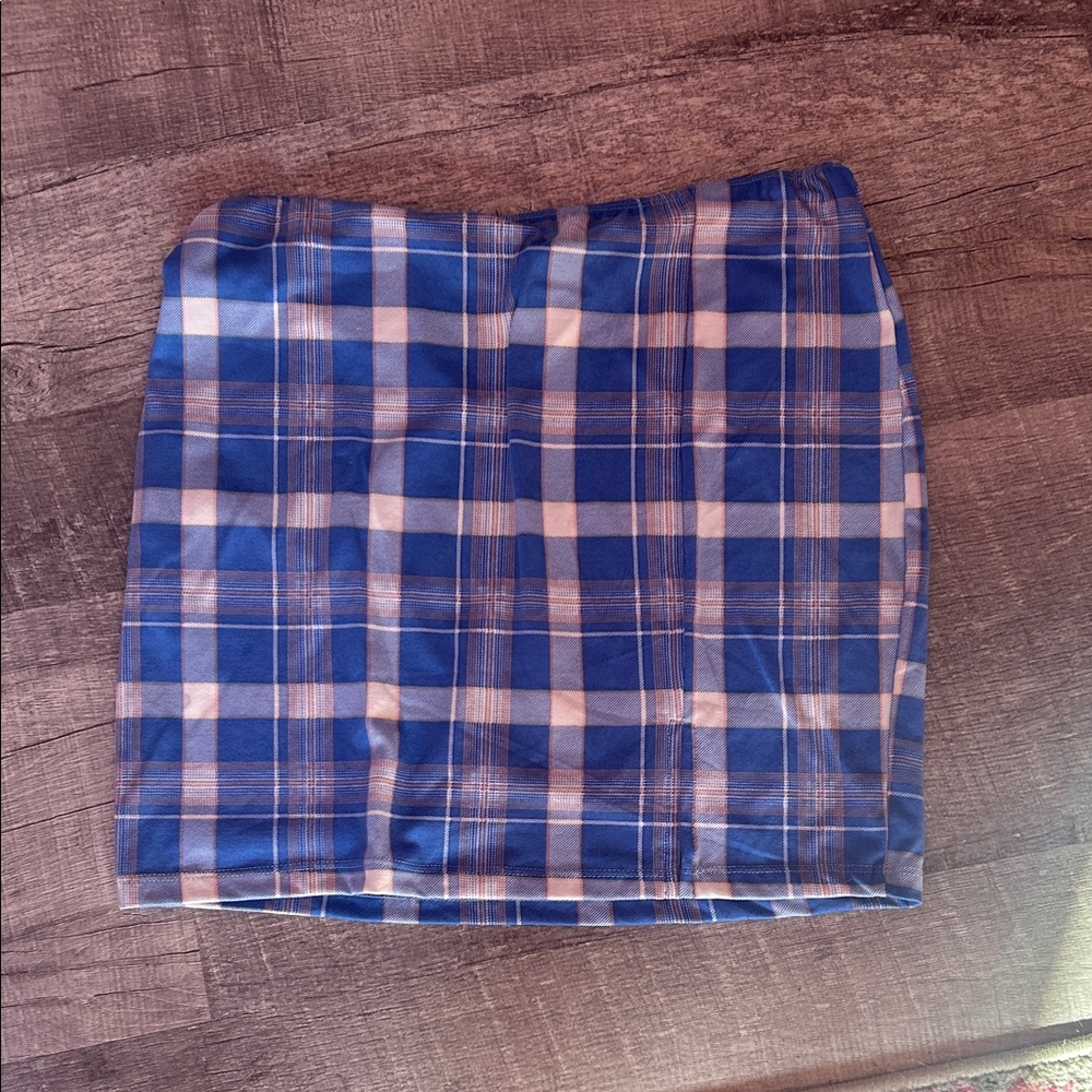 Just Polly Blue Plaid Women's Skirt large